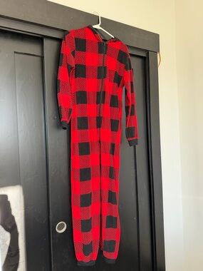 Cat & Jack Red and Black Buffalo Plaid Hooded Zipper Onesie